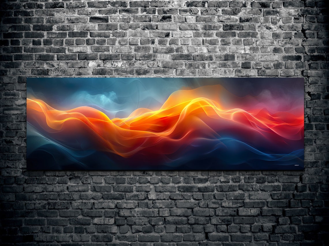 Fiery Orange Smoke Wave Abstract Dark Background Flow Poster - Image 2