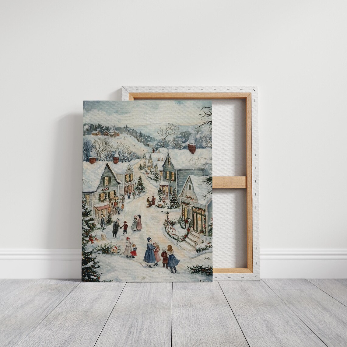 Victorian Christmas Village Street with Snowy Carolers Art Poster - Image 6