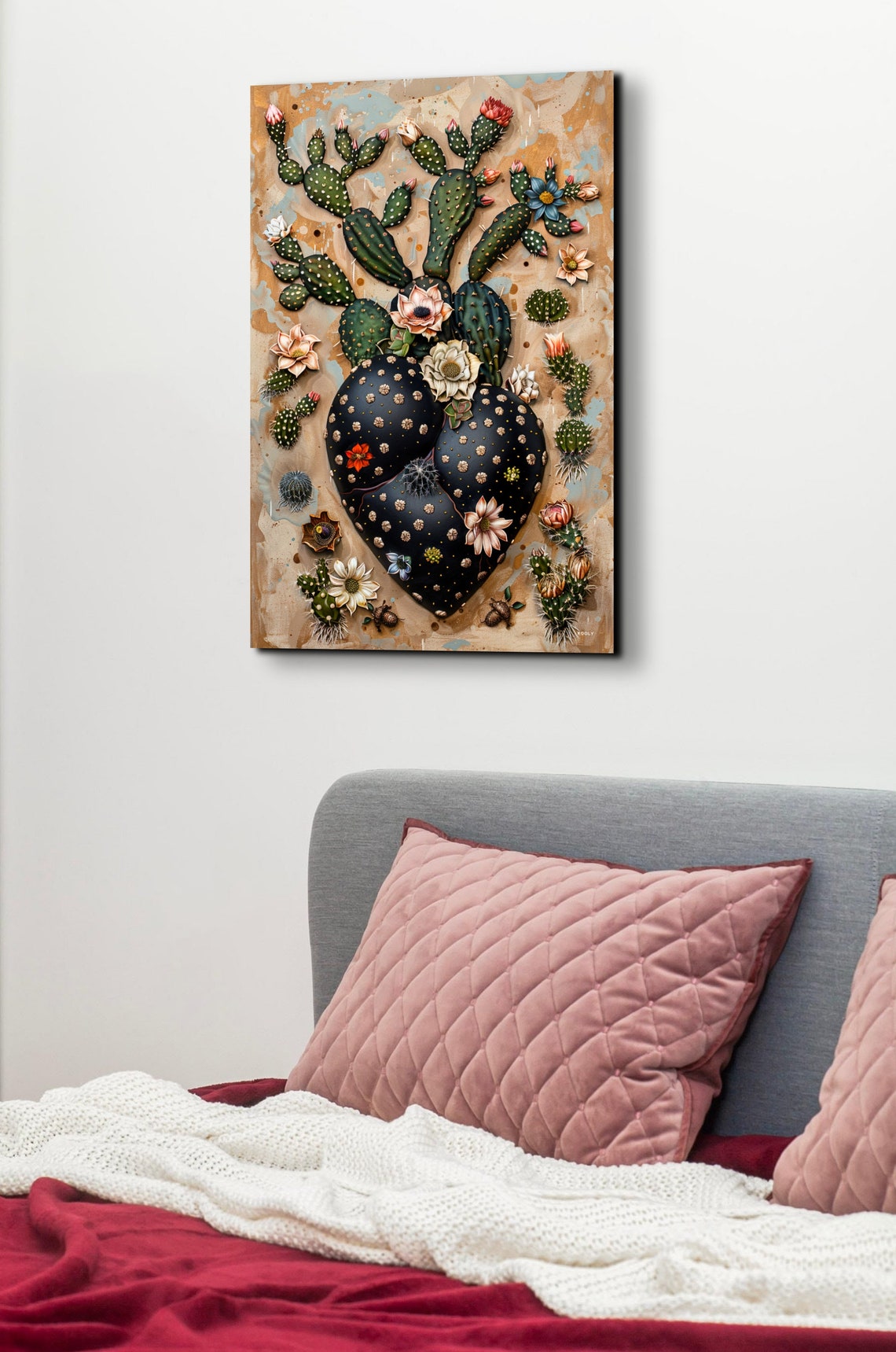 Heart Shaped Cactus With Blooming Flowers Southwestern Poster - Image 6