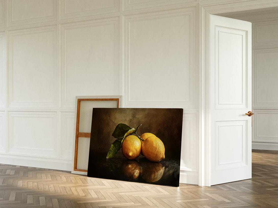Three Lemons Still Life Painting on Dark Moody Background Poster - Image 3