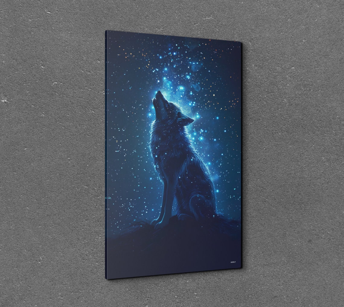 Howling Wolf Under Starry Blue Cosmic Night Sky Wildlife Poster - Image 3