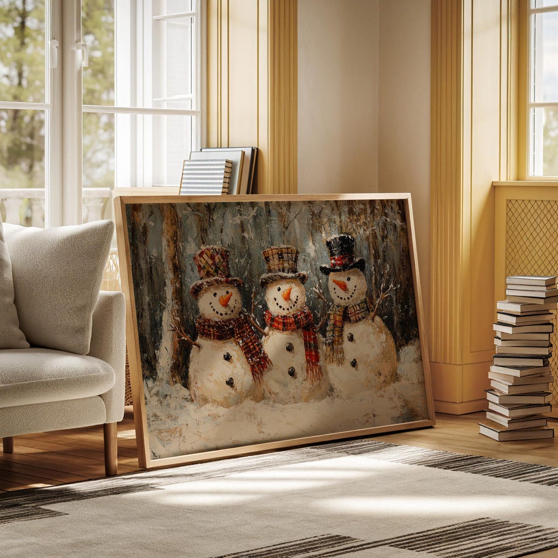 Snowman Trio With Top Hats And Plaid Scarves Winter Wall Art - Image 6