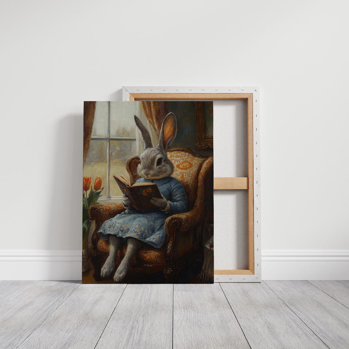 Rabbit Reading Book In Vintage Armchair Whimsical Animal Poster - Image 3