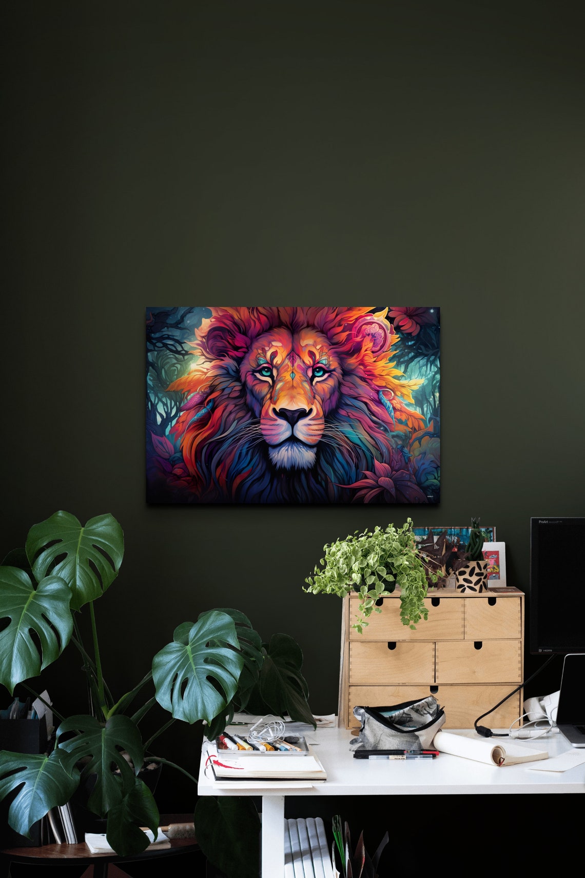Dayglow Neon Lion Portrait In Psychedelic Jungle Colors Art Poster - Image 3
