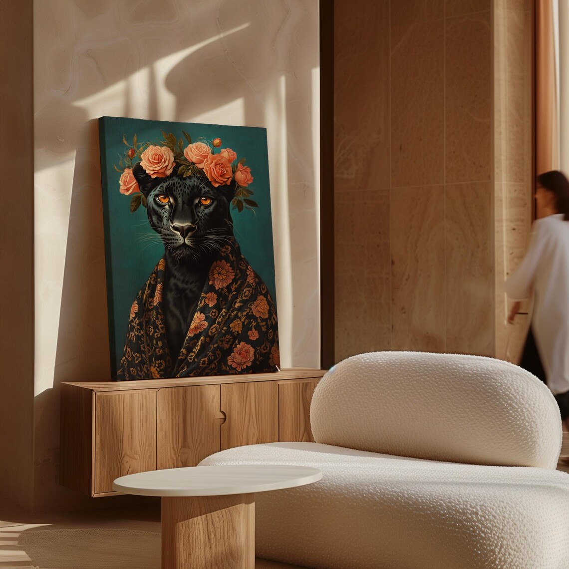 Black Panther With Rose Crown Regal Portrait Teal Luxury Art Poster - Image 5