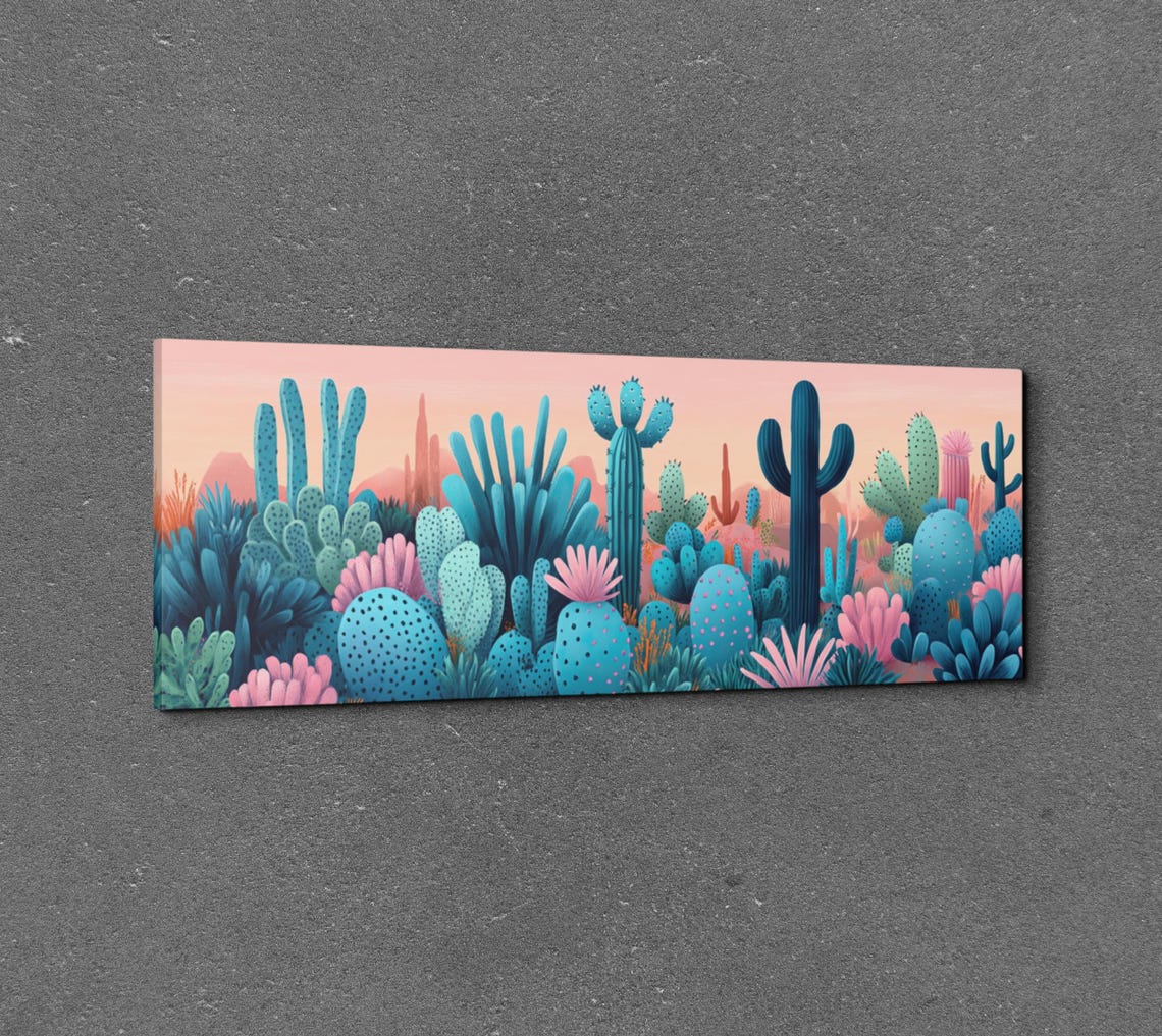 Teal Cactus Garden Pink Sunset Southwest Desert Landscape Poster - Image 7