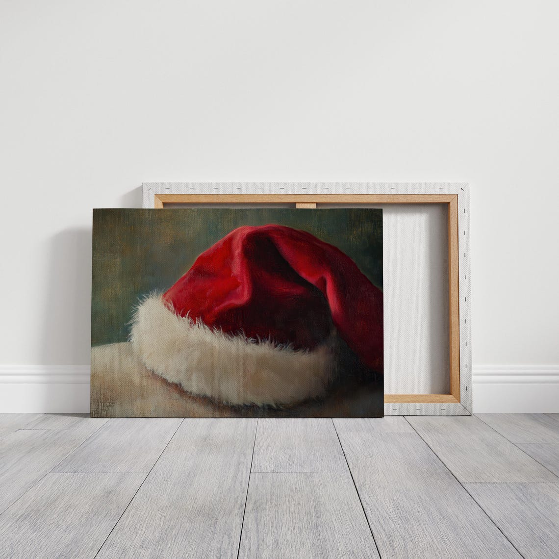 Classic Red Santa Hat With White Fur Trim Vintage Oil Painting Poster - Image 6