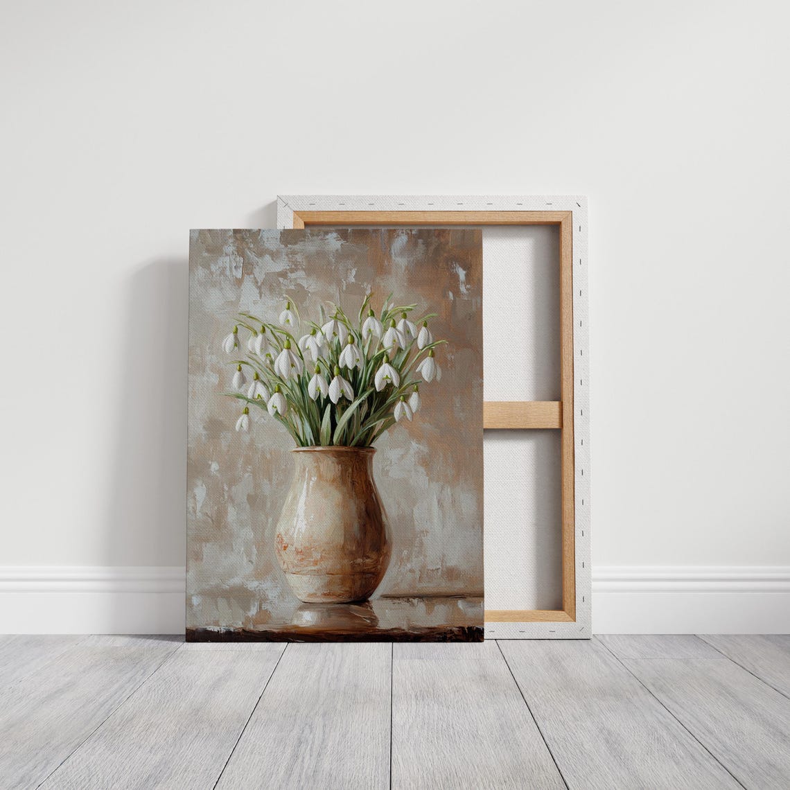 White Snowdrop Flowers in Rustic Ceramic Vase Still Life Poster - Image 6