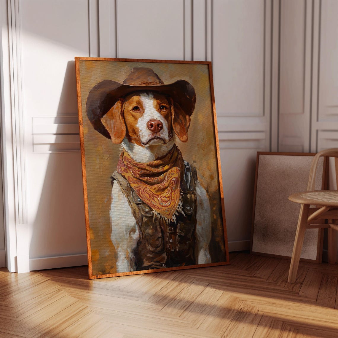 Brown And White Sporting Dog Cowboy Sheriff Hat Bandana Vest Poster