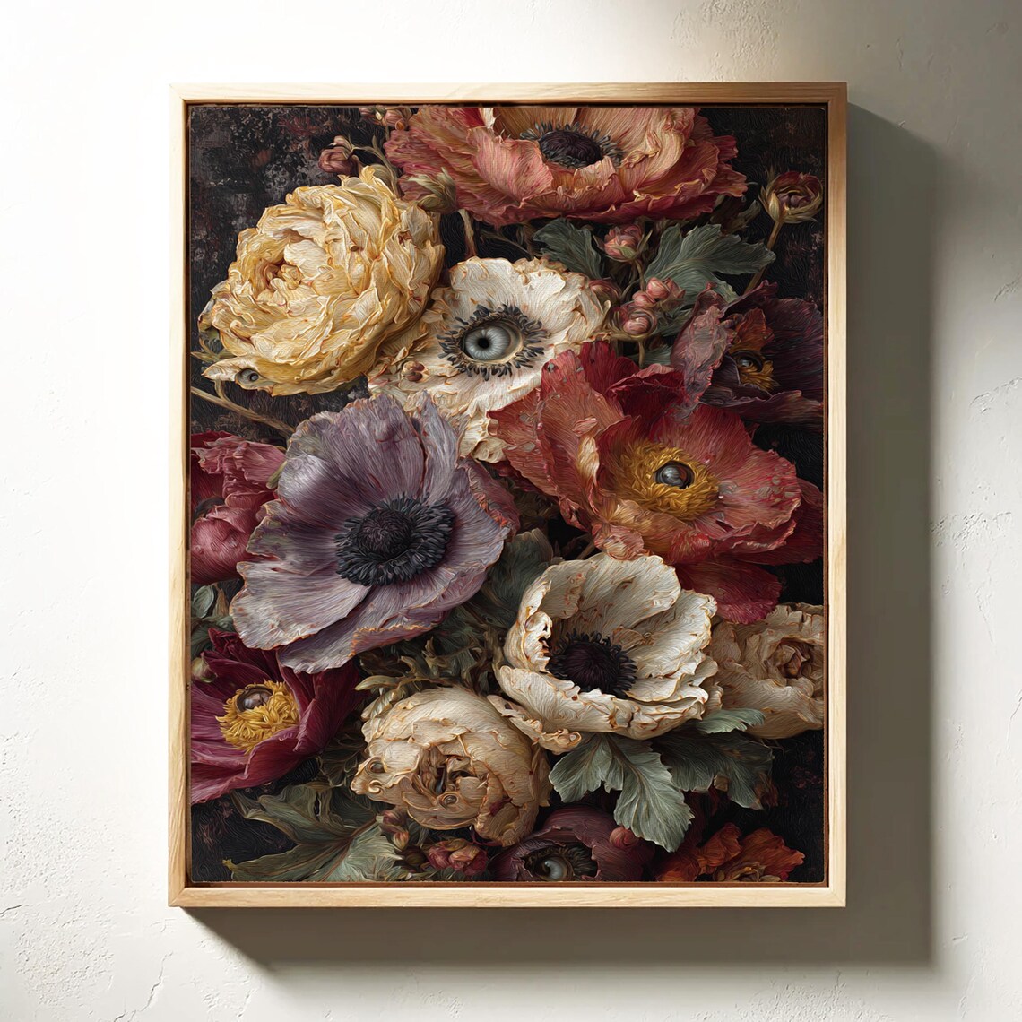 Baroque Anemone Bouquet with Hidden Eyes Moody Floral Art Poster