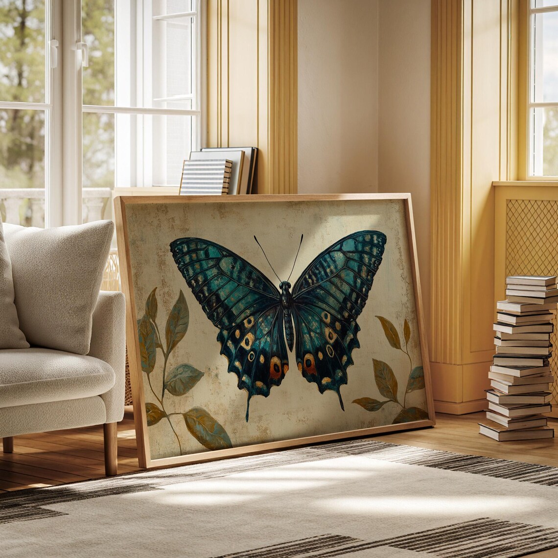 Blue Butterfly, Rustic Botanical Wall Art - Image 3