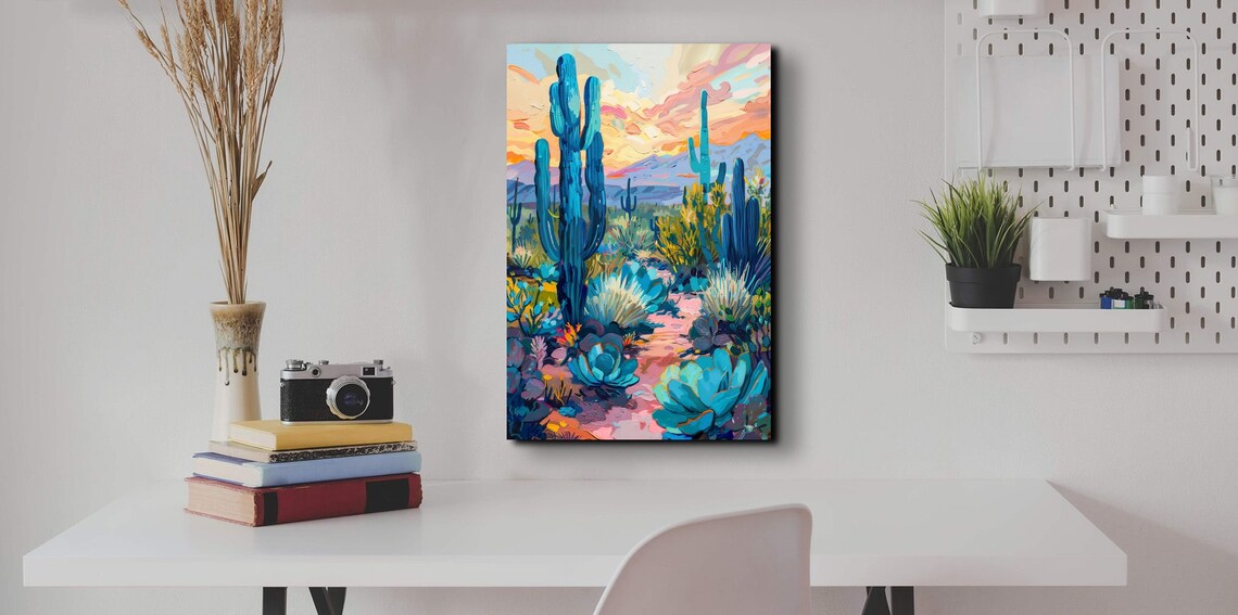 Desert Cactus Trail Sunset Southwestern Agave Botanical Poster
