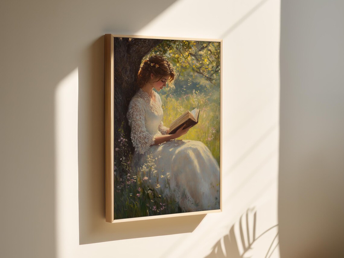 Elegant Woman Reading, Romantic Oil Painting Art Print - Image 5