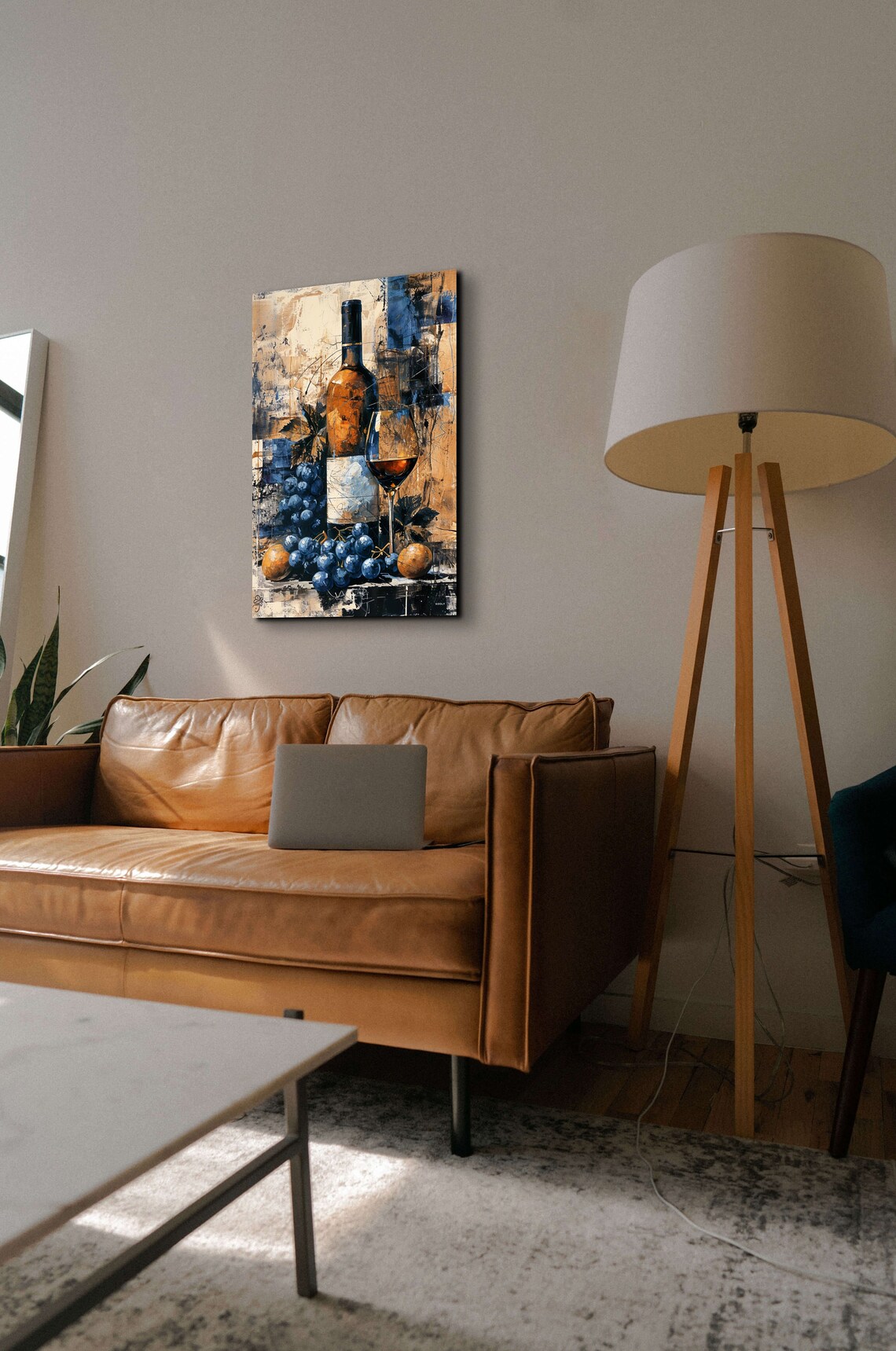 Amber Wine Bottle Grapes Glass Abstract Oil Still Life Poster - Image 3
