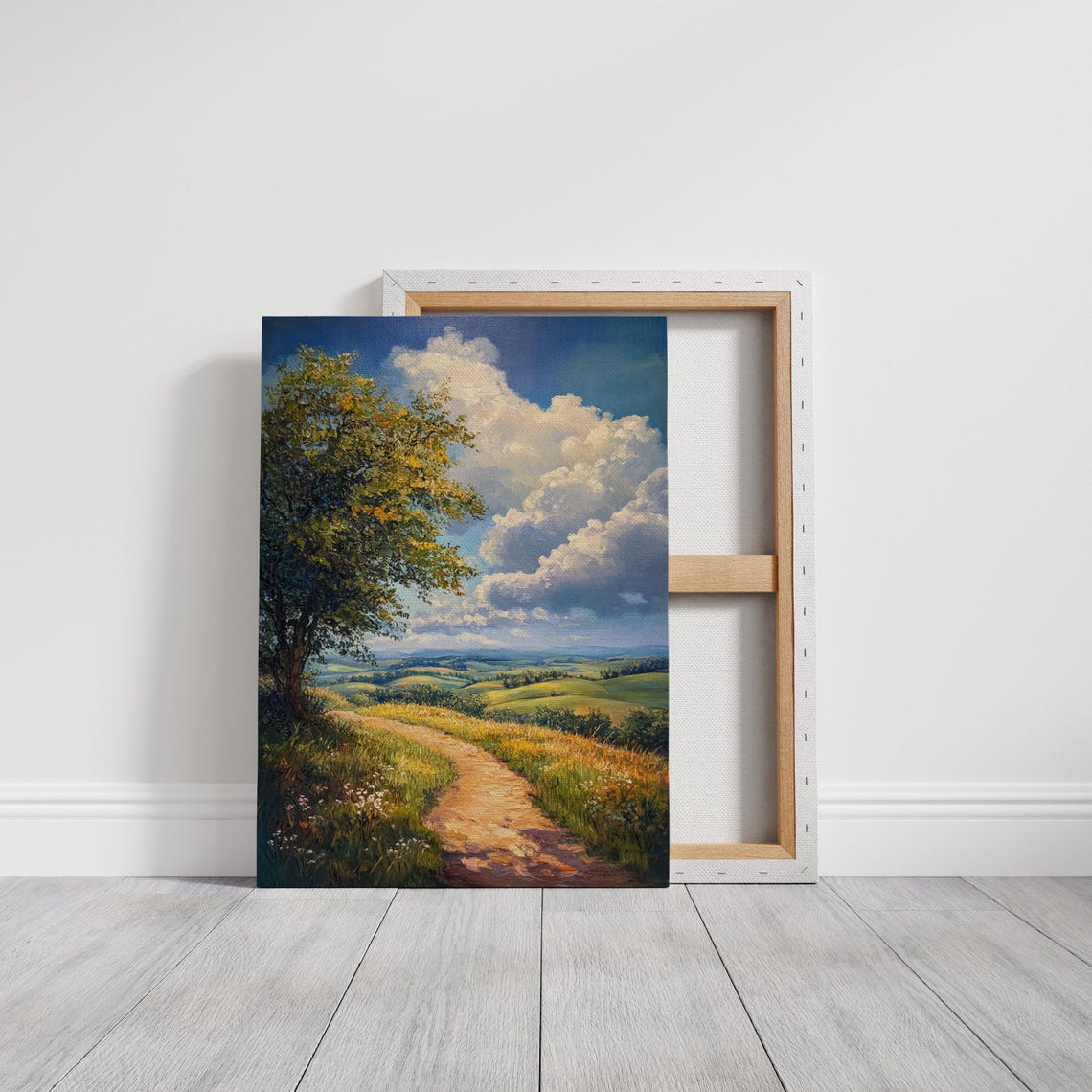 Golden Countryside Path Through Rolling Hills Dramatic Sky Art Poster - Image 4