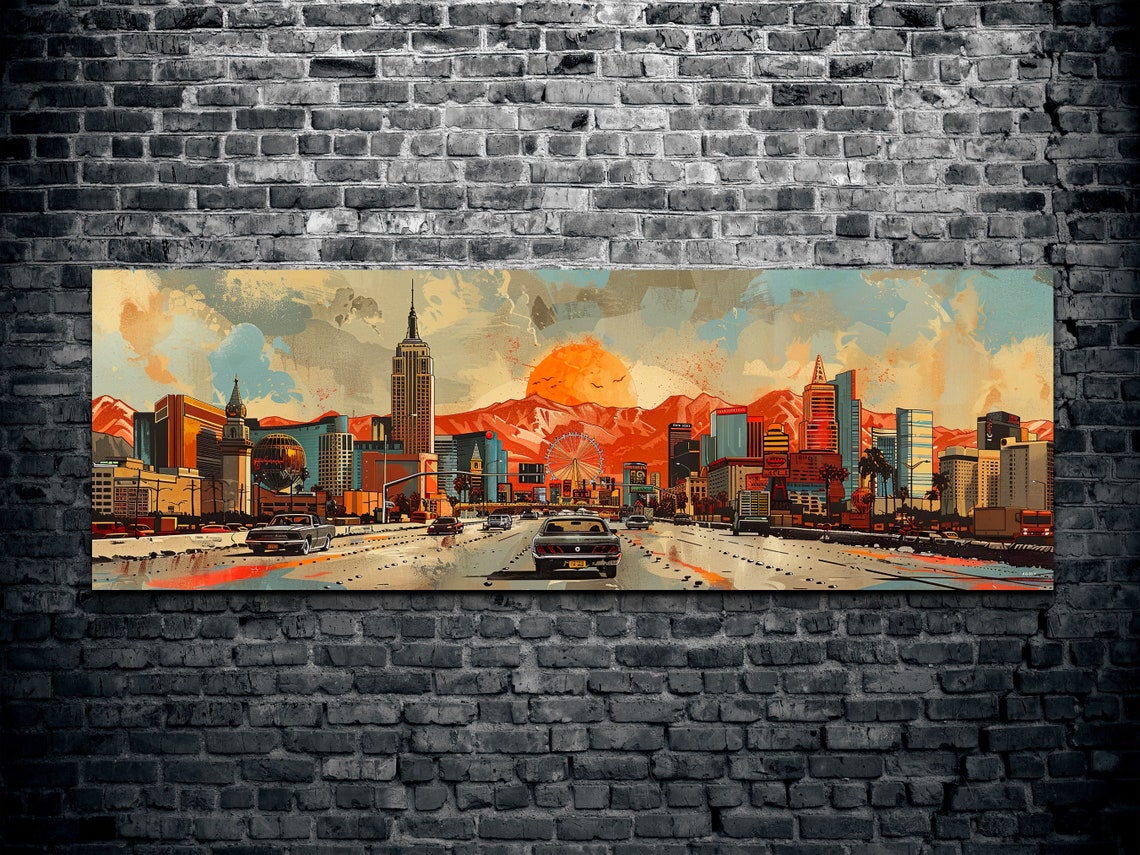 Retro City Boulevard Sunset with Ferris Wheel Panorama Wall Art - Image 2