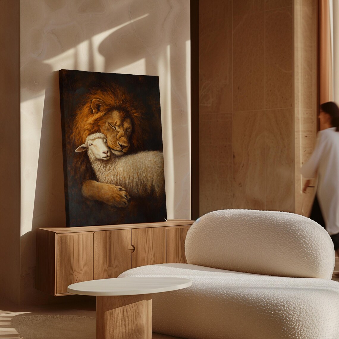 Lion And Lamb Embrace Peaceful Christian Spiritual Painting Poster - Image 7