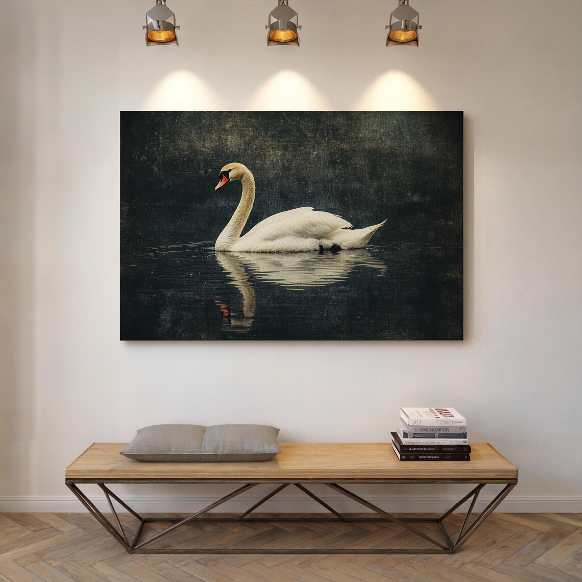 White Swan Gliding Across Dark Moody Lake Vintage Wildlife Poster - Image 5