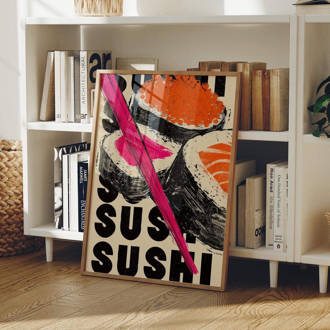 Pop Art Sushi Neon Chopsticks Bold Retro Kitchen Wall Poster