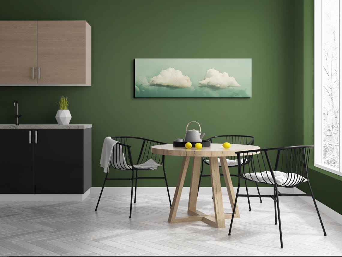Two Soft Green Clouds on Mint Sky Calm Peaceful Cloudscape Art Poster - Image 6