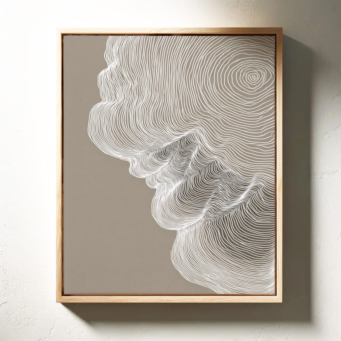Minimalist White Contour Lines Abstract Flow Art On Taupe Poster
