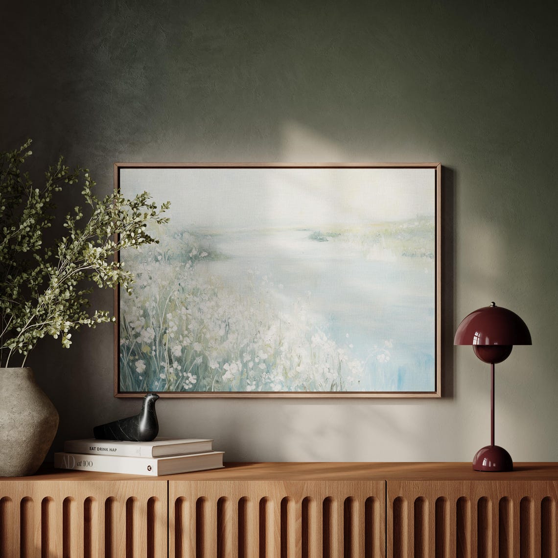 Serene Pastel Lake Wildflower Meadow Soft Impressionist Poster