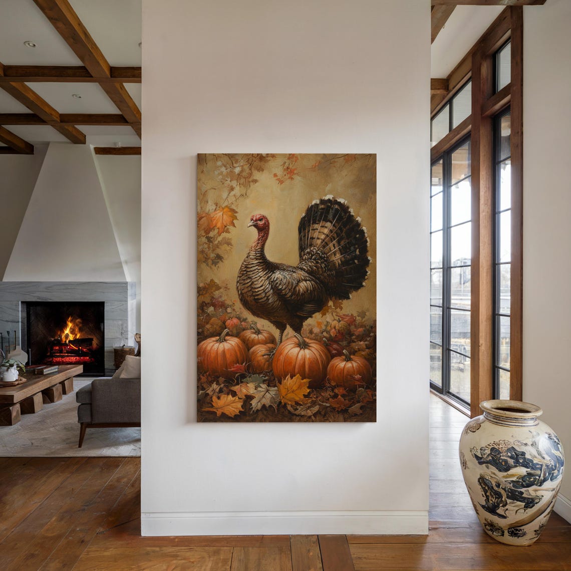 Thanksgiving Turkey With Pumpkins Golden Fall Painting Poster - Image 4