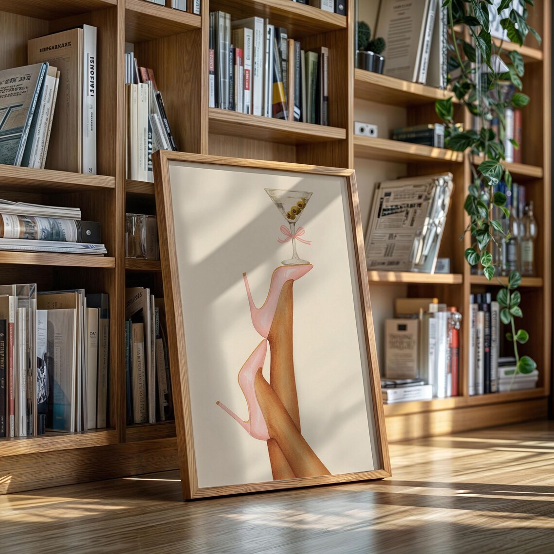 Pink High Heels Holding Martini Glam Cocktail Girl Night Poster