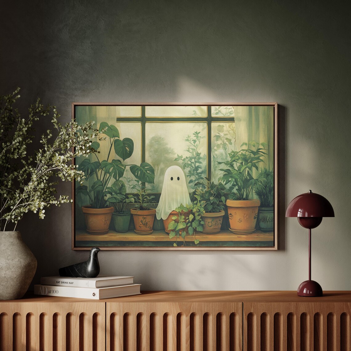 Whimsical Ghost and Houseplants, Cozy Decor Art Print - Image 3