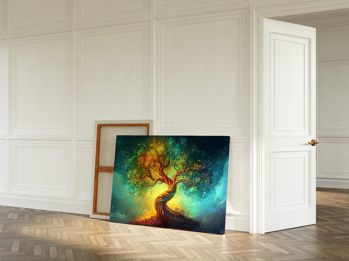 Vibrant Rainbow Tree Night Glow Twisted Trunk Abstract Wall Art Poster - Image 3