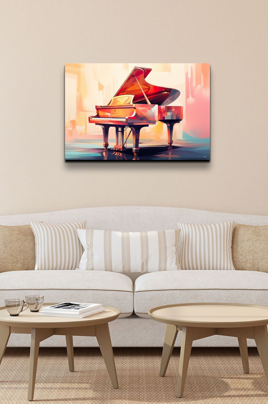 Red Grand Piano in Colorful Modern Abstract Watercolor Poster - Image 7