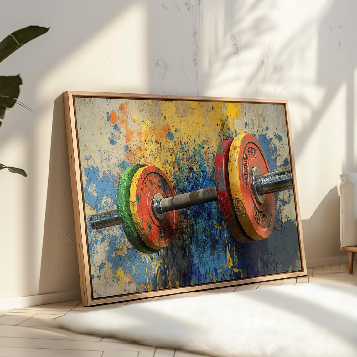 Vibrant Barbell Colorful Plates Abstract Fitness Gym Decor Poster