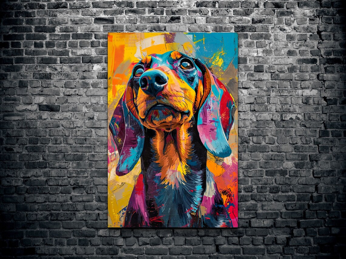 Dachshund Close Up Portrait in Colorful Abstract Pop Art Style Poster - Image 2