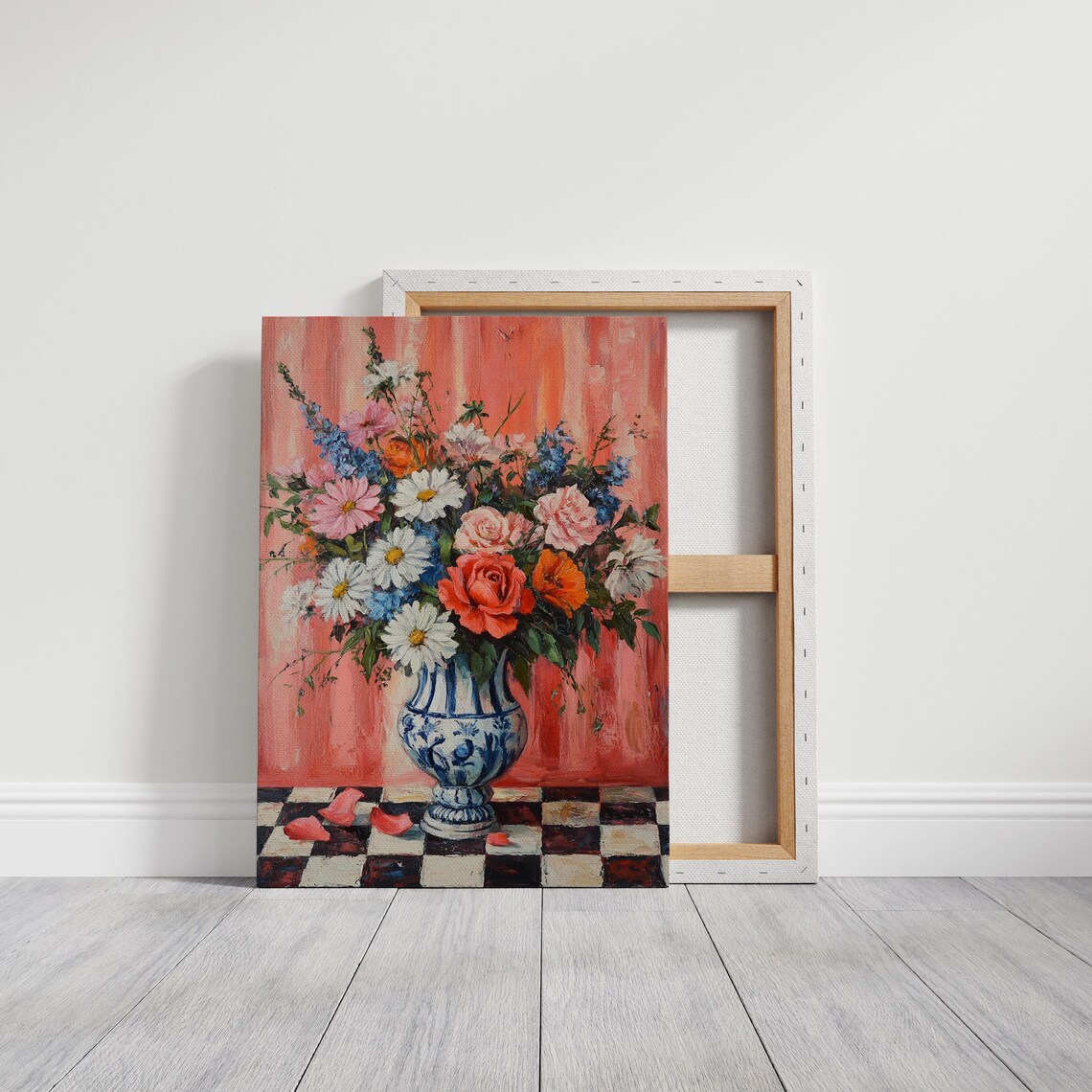 Vibrant Floral Bouquet Blue Vase Still Life Oil Painting Poster - Image 3