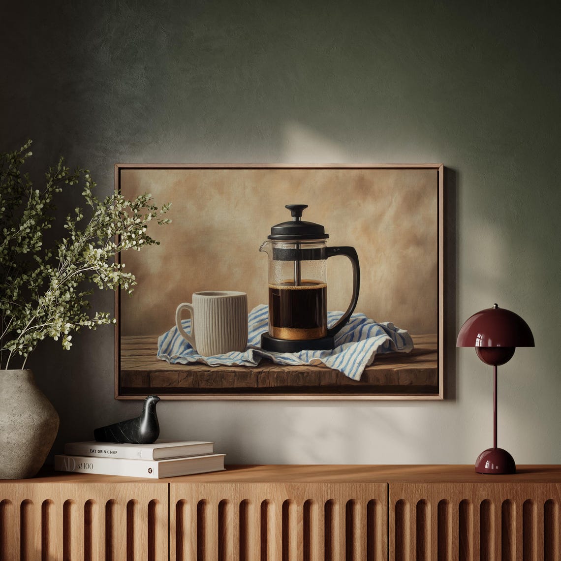 French Press Coffee Still Life Rustic Kitchen Oil Painting Poster - Image 4