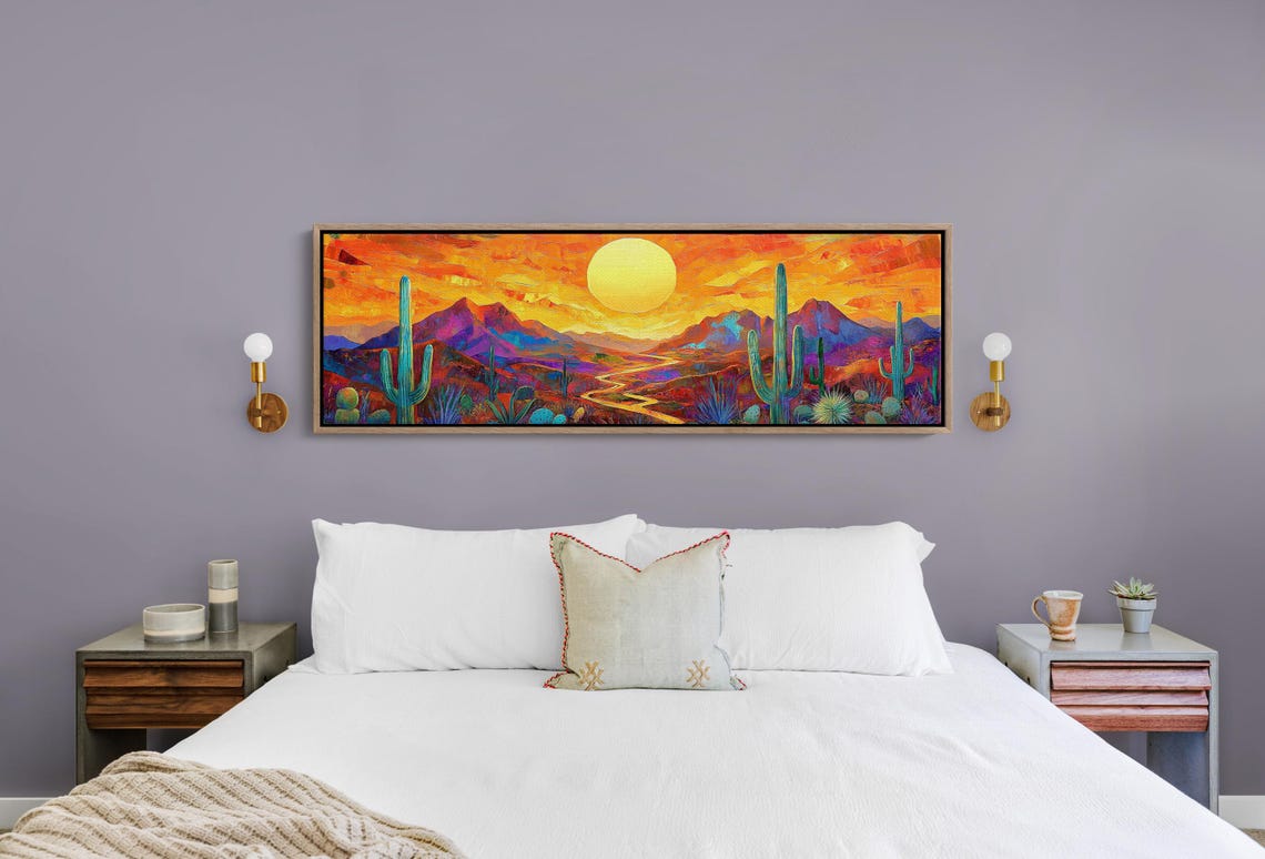 Vibrant Desert Sunset Saguaro Big Sun Cactus Landscape Poster - Image 4