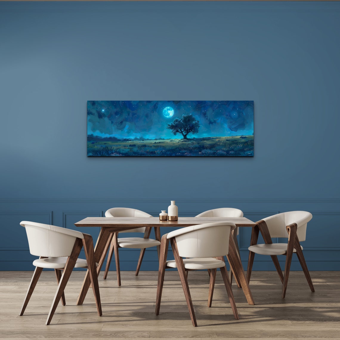 Moonlit Tree Horizon Under Starry Night Sky Panoramic Art Poster - Image 4