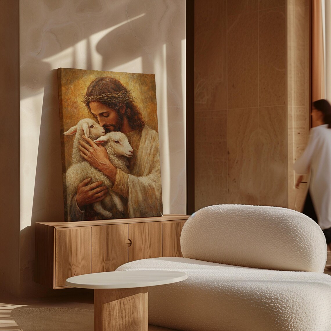 Jesus Holding Two Lambs Crown of Thorns Tender Embrace Poster - Image 7