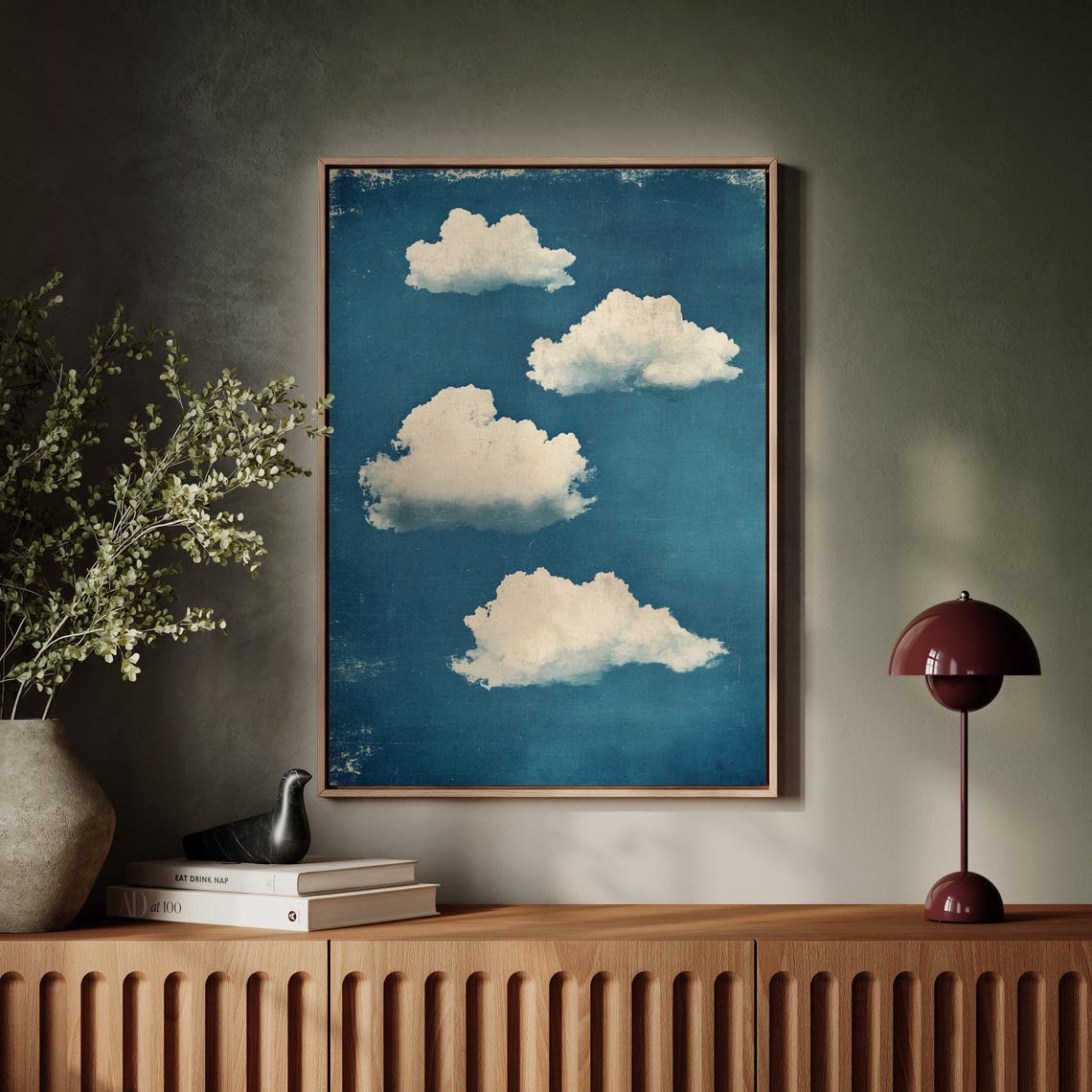 Vintage Blue Sky With White Clouds Textured Cloudscape Art Poster - Image 6