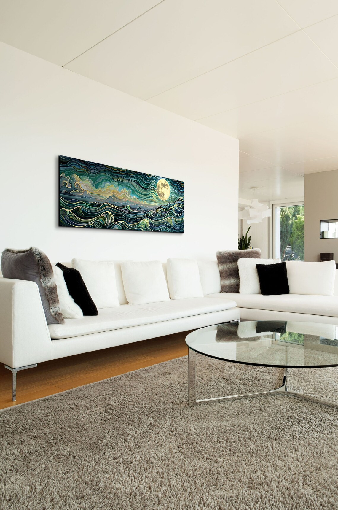 Abstract Ocean Waves Under A Full Moon Art Print - Image 6