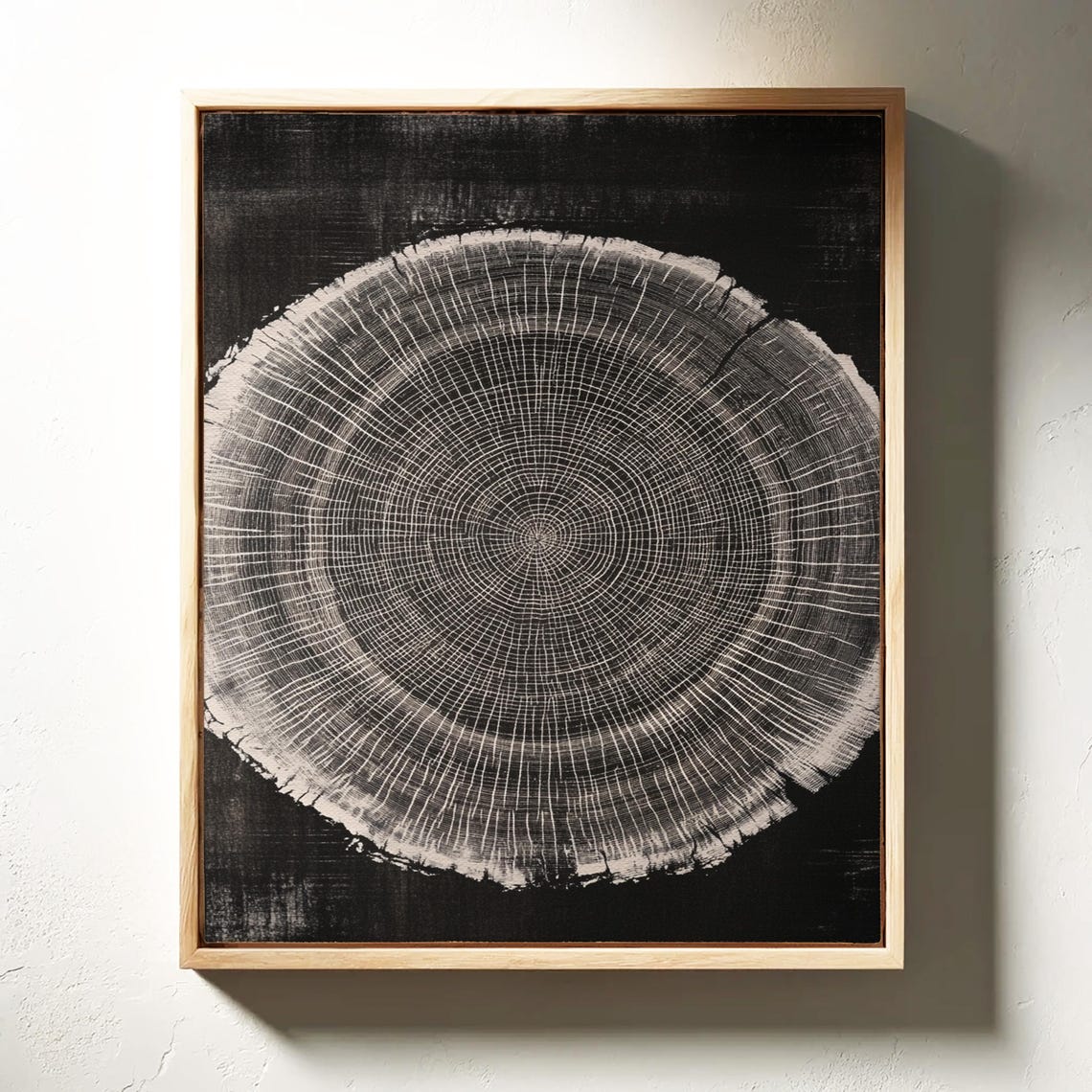 Mesmerizing Woodgrain Ring Art Black And Beige Tree Ring Pattern Organic Texture Wall Print For Modern Nature Inspired Decor - Image 3