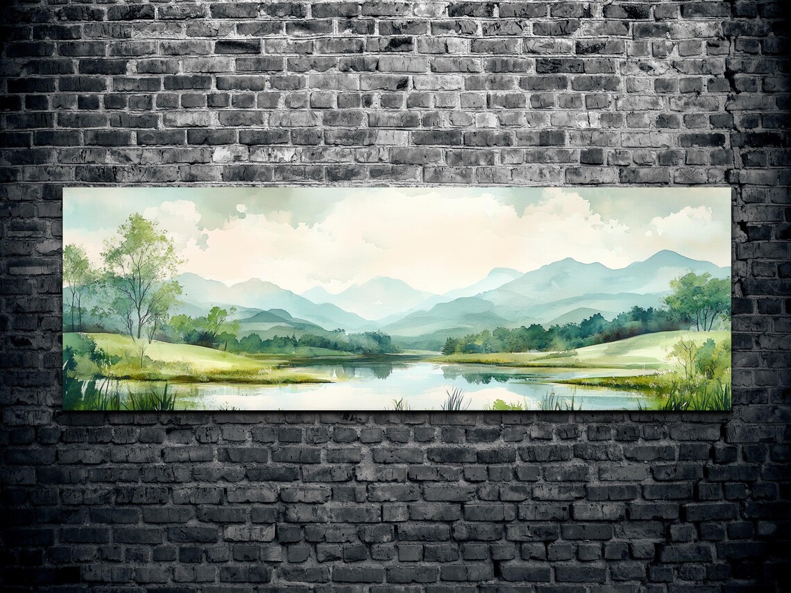 Serene Mountain Landscape, Panoramic Wall Art Print - Image 2