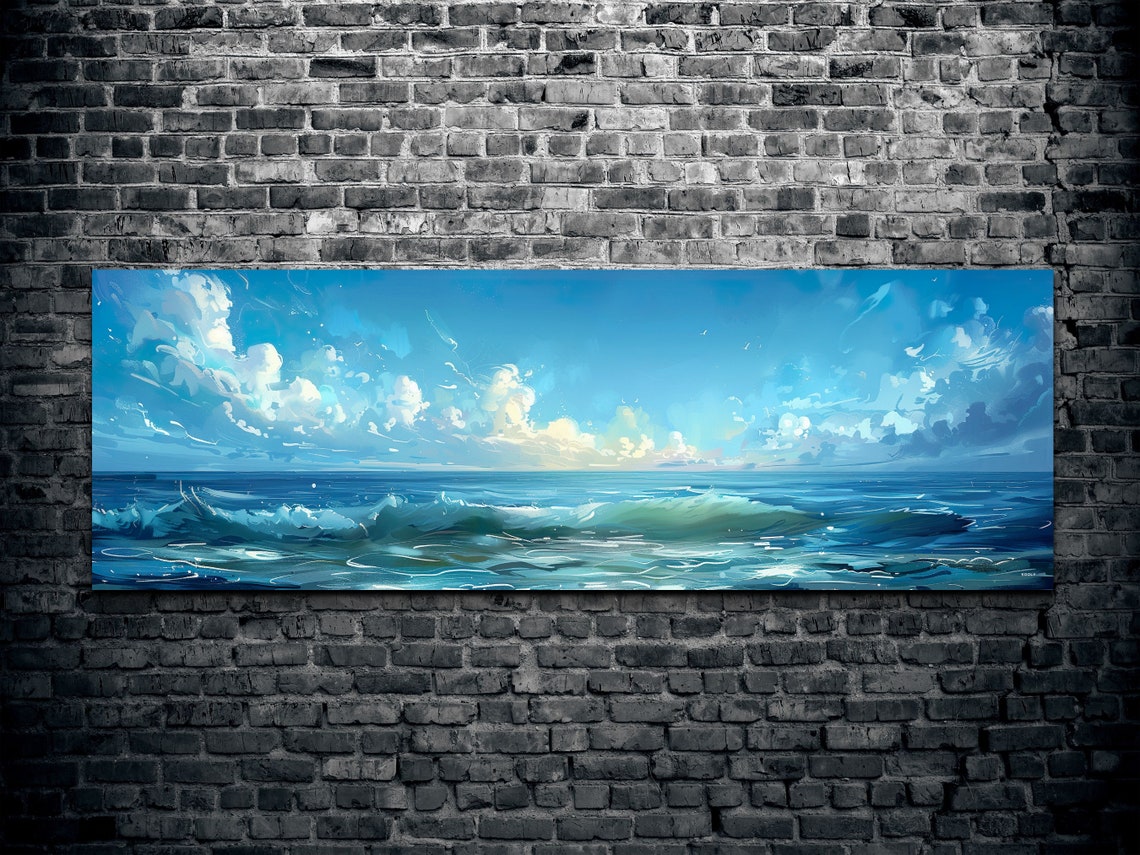 Blue Ocean Waves Under Cloudy Sky Coastal Seascape Art Poster - Image 2