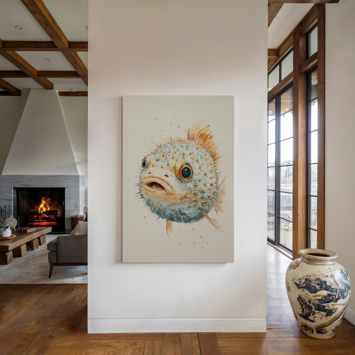 Whimsical Watercolor Pufferfish, Nautical Art Print - Image 4