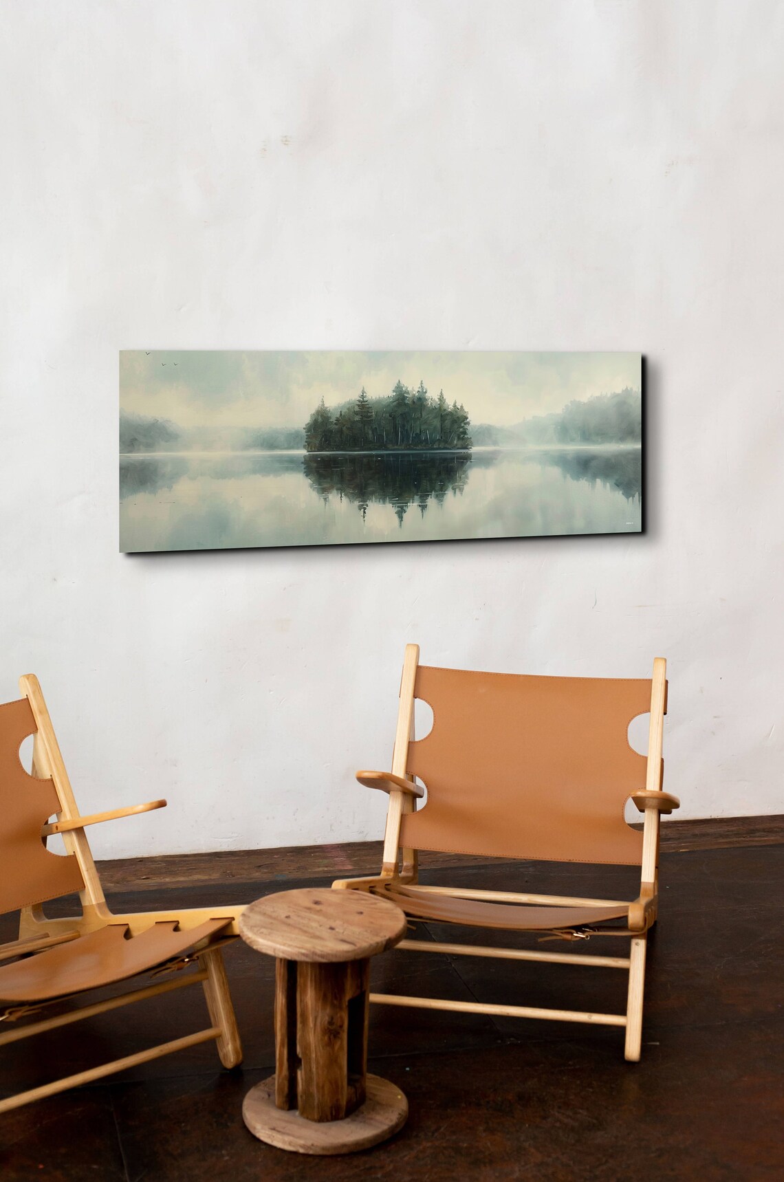 Dark Moody Foggy Lake With Forest Island Panoramic Art Poster - Image 5