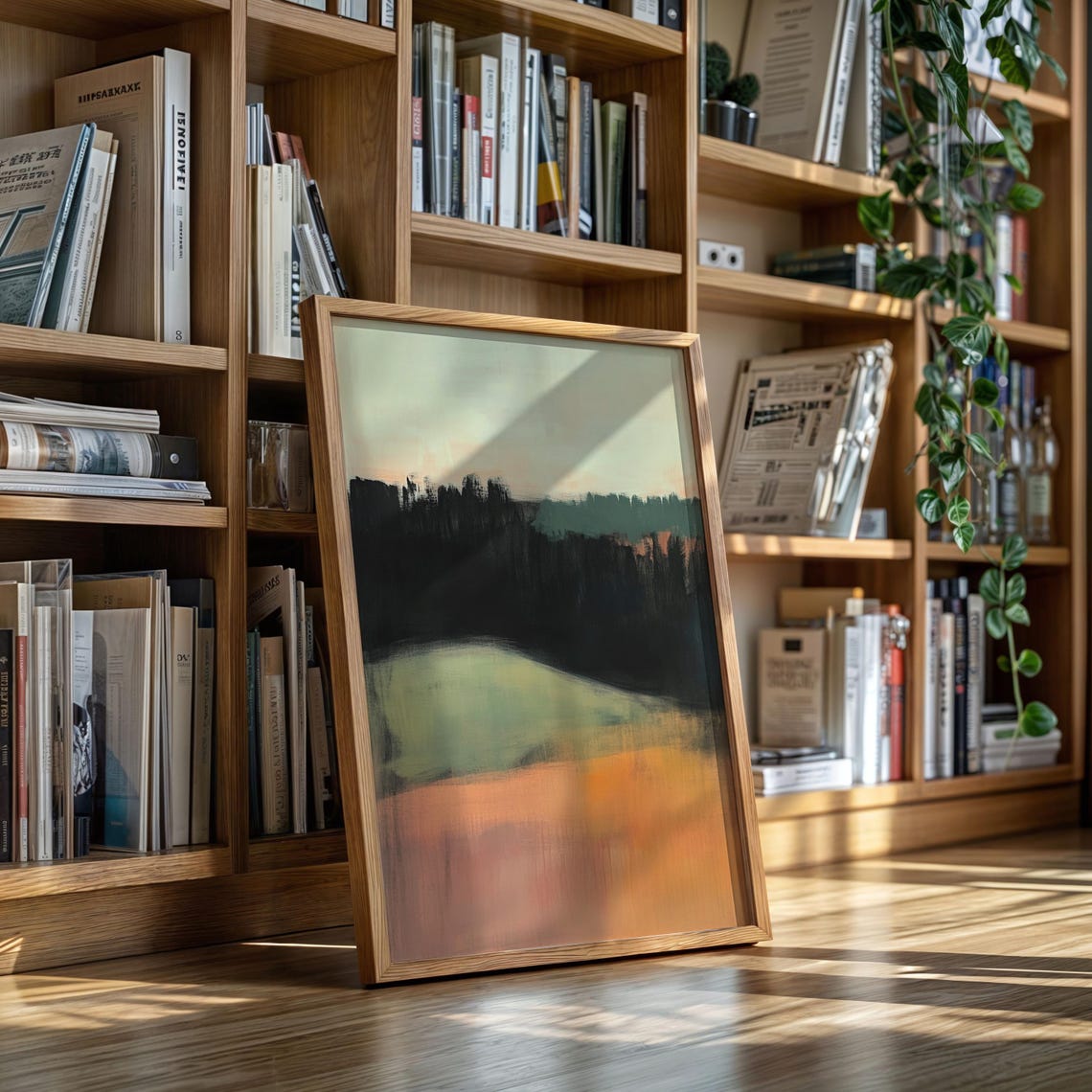 Abstract Sunset Landscape Minimal Brushstroke Nature Painting