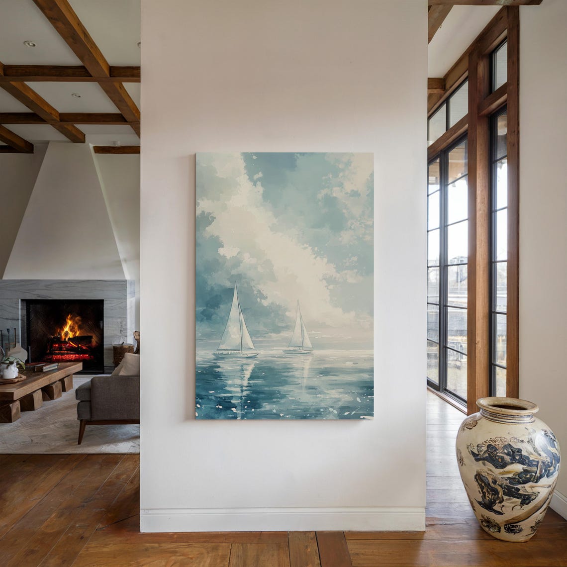 Watercolor Sailboat Wall Art Nautical Ocean Print Minimalist Coastal Decor Soft Blue Seascape Painting Modern Maritime - Image 4