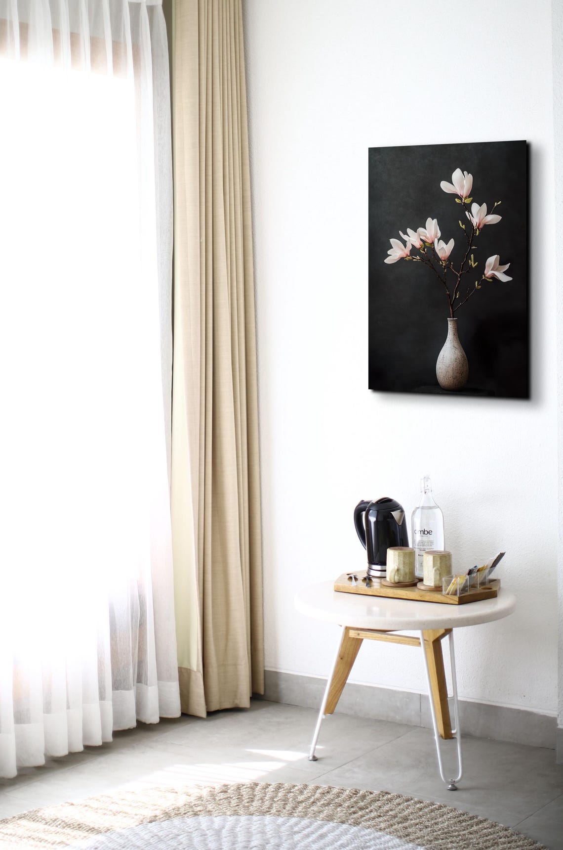 White Magnolia Blossom Vase Dark Background Botanical Poster - Image 5