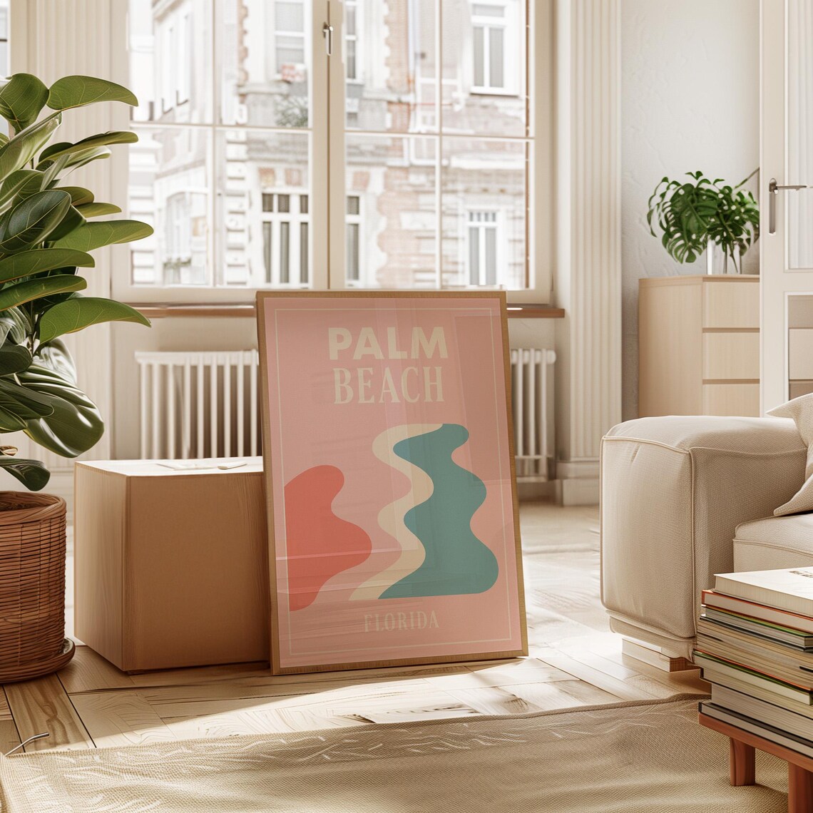 Palm Beach Florida Abstract Wave Pastel Retro Travel Art Poster