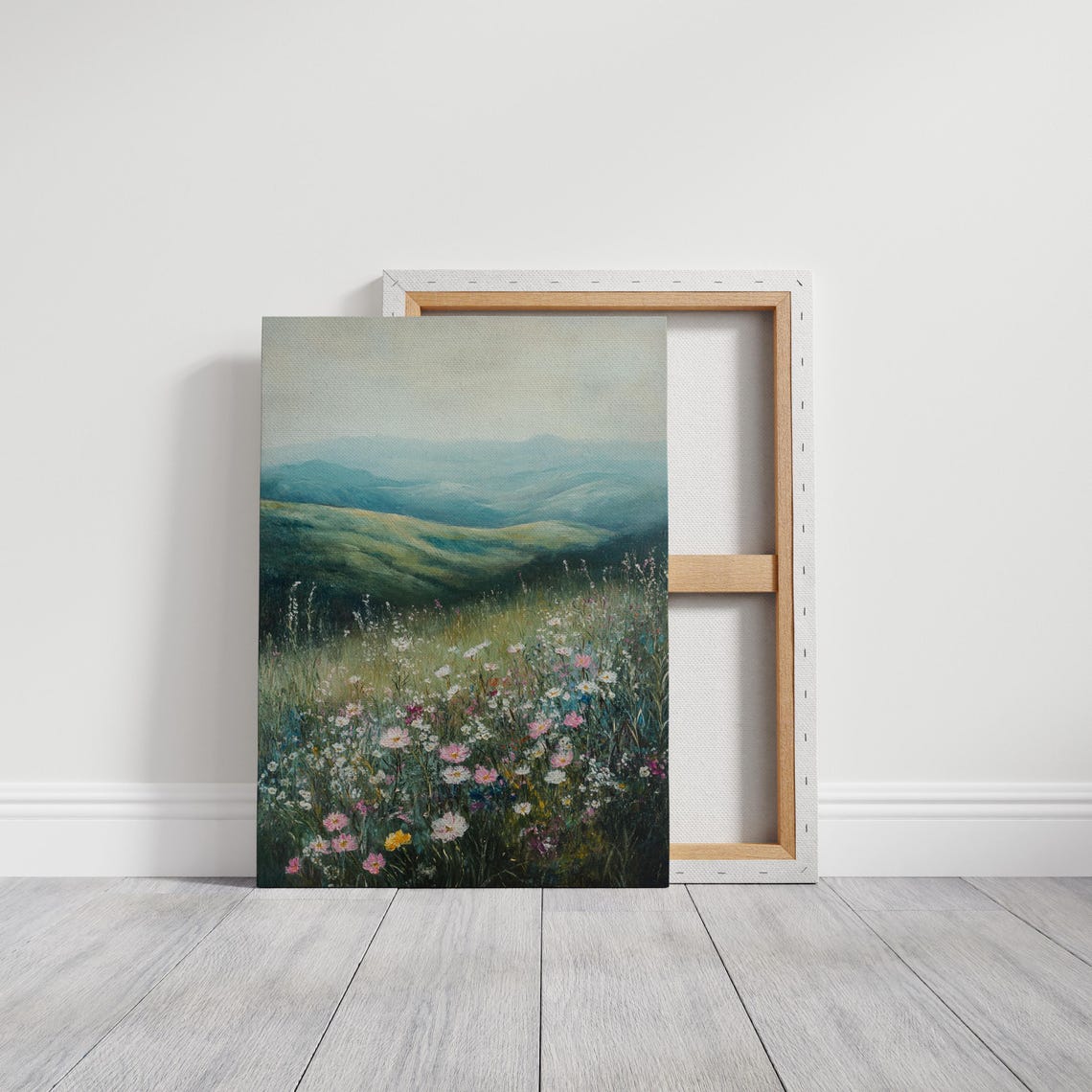 Wildflower Meadow Rolling Green Hills Misty Mountain Landscape Poster - Image 3